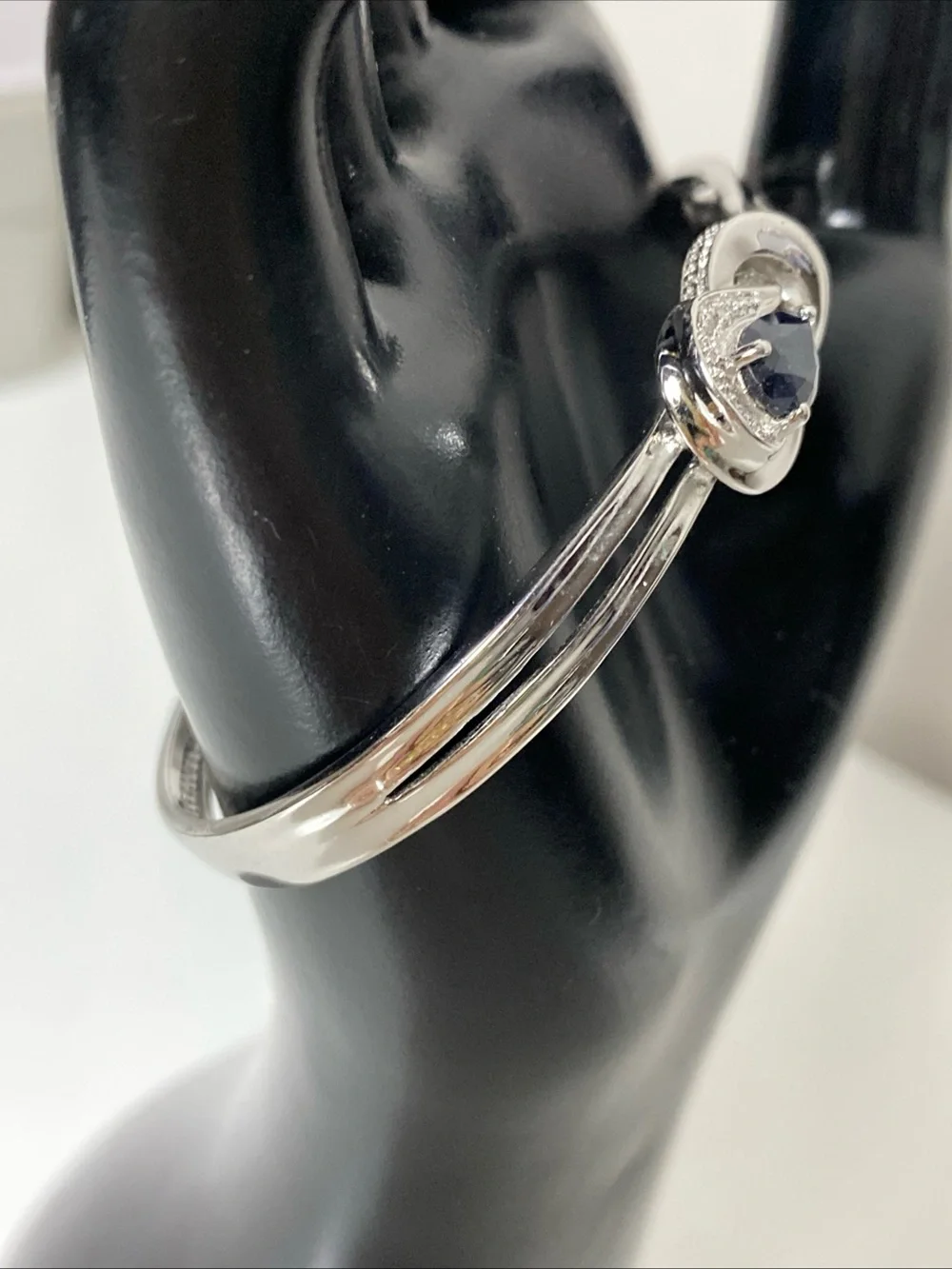 PAJ BB Bracelet With Blue Sapphire Silver Tone Cuff Bangle 6.75”
